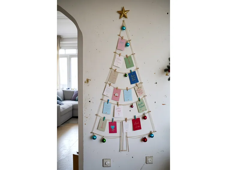 albero di natale con biglietti di auguri