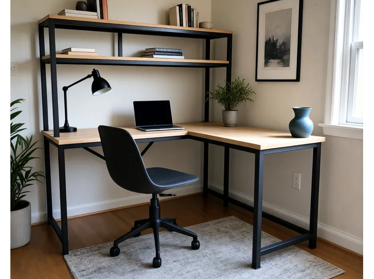 Postazione pc completa, realizzata vicino ad una finestra che illumina correttamente la stanza