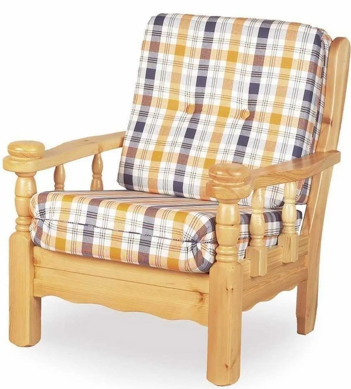 Poltrona in legno con imbottitura.