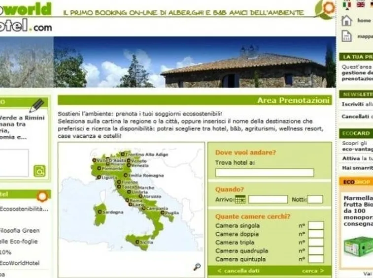 Pagina di ricerca degli eco alberghi del sito EcoWorlHotel.org.