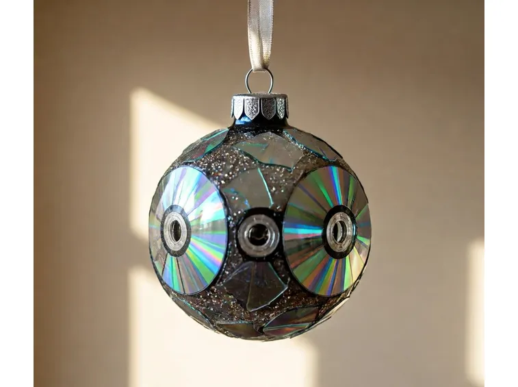 Pallina decorata con pezzi di cd