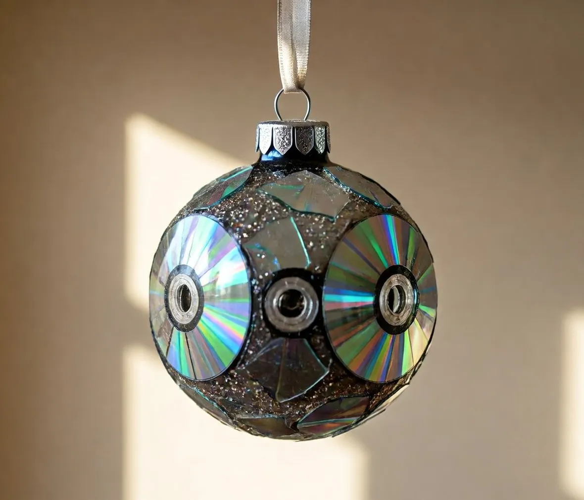 Pallina decorata con pezzi di cd