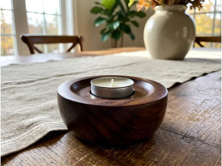 Accendere una candela su un supporto di legno in sicurezza