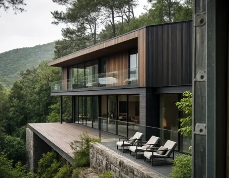 Casa naturale in legno, pietra e vetro