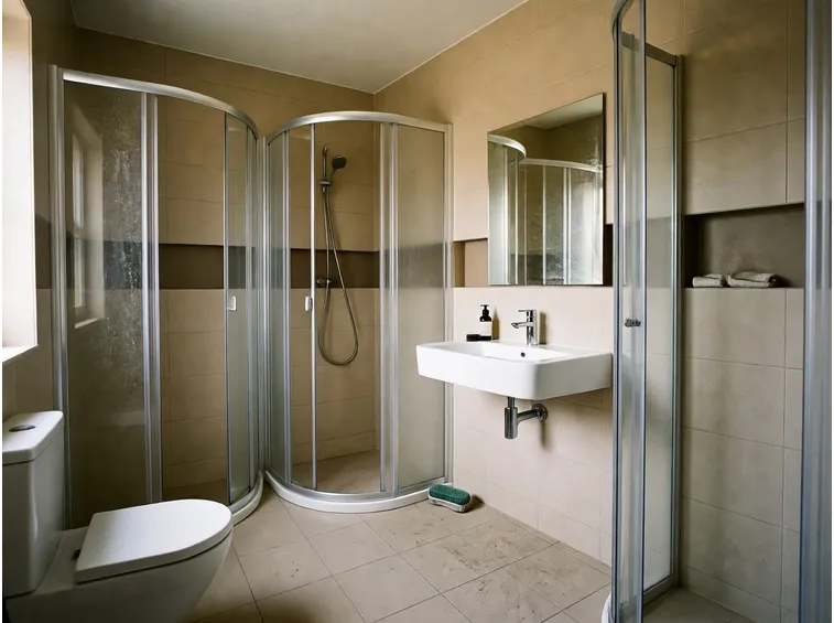 Un box doccia angolare in pvc a soffietto