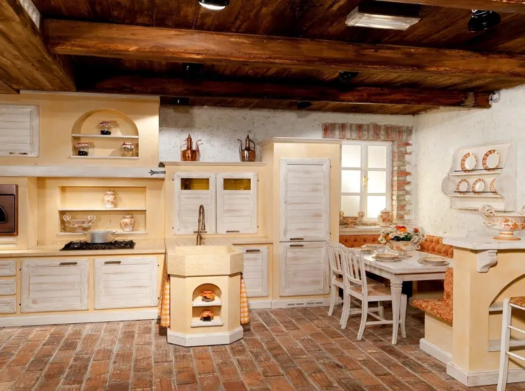 Cucina in muratura rustica rivista in chiave più moderna
