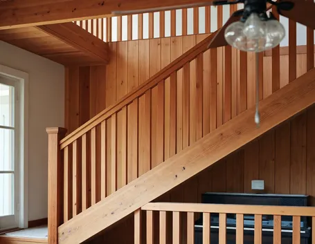 scala con ringhiera in legno di cedro rosso
