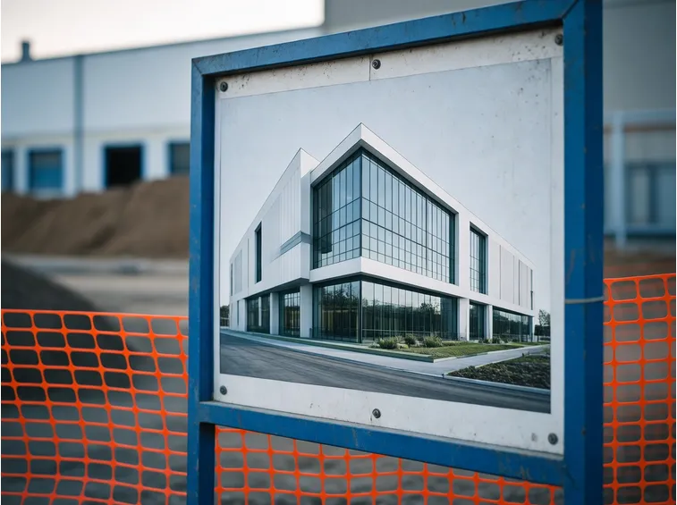 Cartello di cantiere con rendering