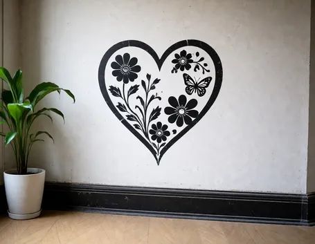Parete interamente decorata con la tecnica dello stencil