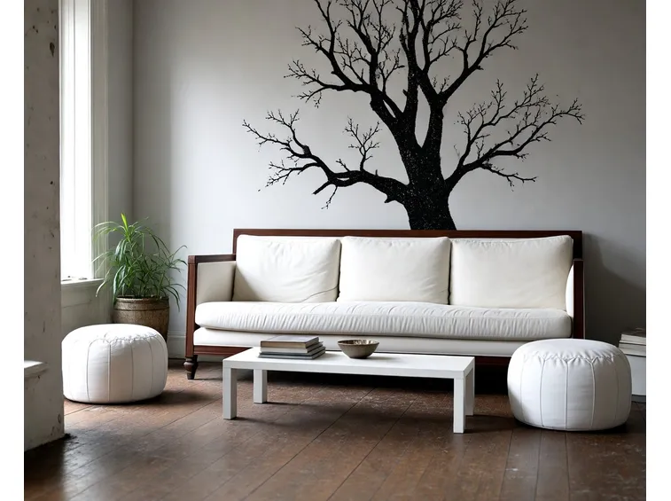 Albero con fiori rossi realizzato con la tecnica dello stencil