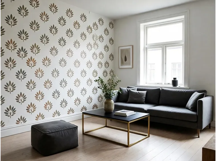 Parete decorata con stencil uguali realizzati in colori diversi
