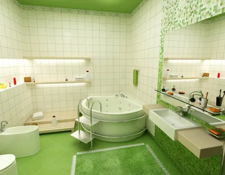 Bagno rivestito con piastrelle in ceramica