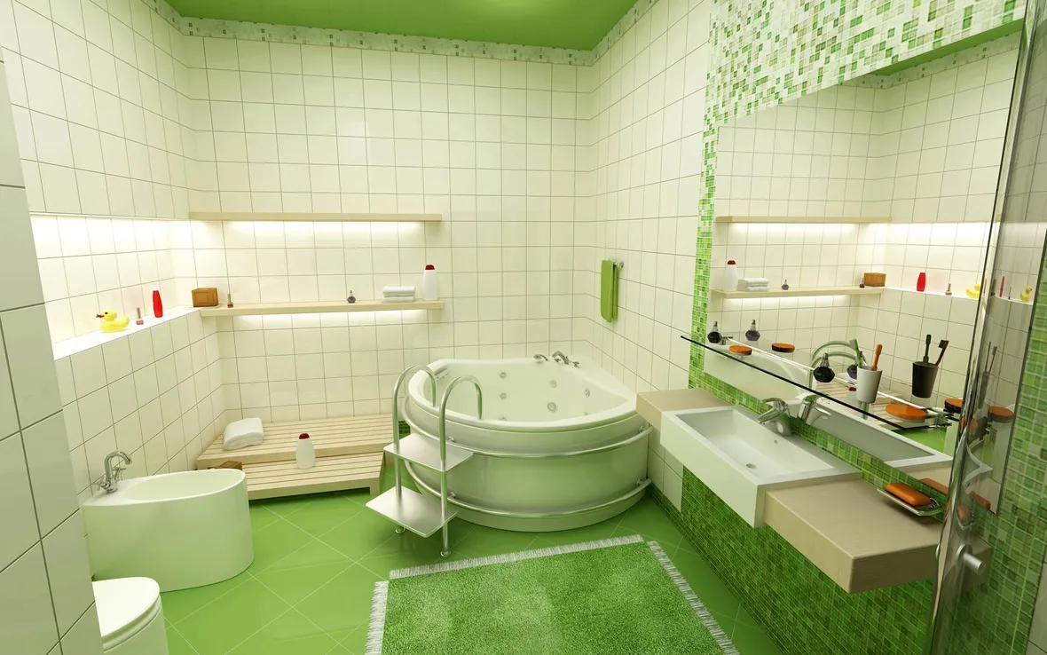 Bagno rivestito con piastrelle in ceramica