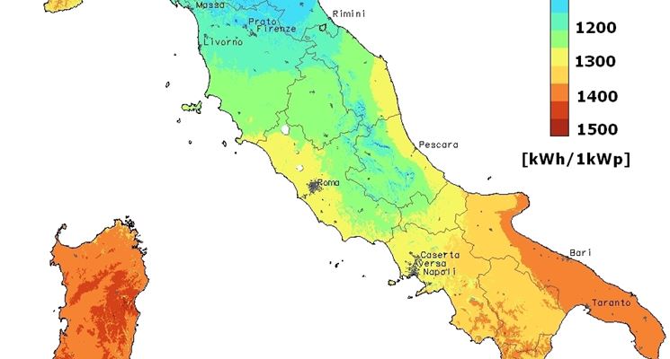 Irraggiamento solare in Italia, regione per regione.