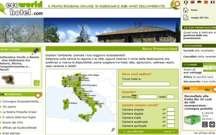 Pagina di ricerca degli eco alberghi del sito EcoWorlHotel.org.