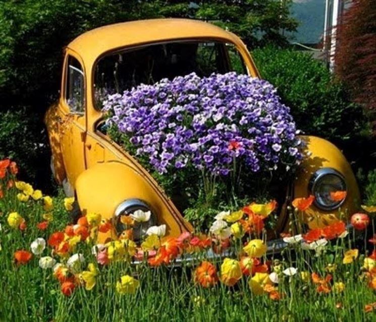 Automobile abbandonata trasformata in giardino naturale