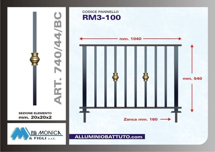 Misurazioni della ringhiera che andaranno a incidere con il prezzo  Fonte : http://www.alluminiobattuto.com/