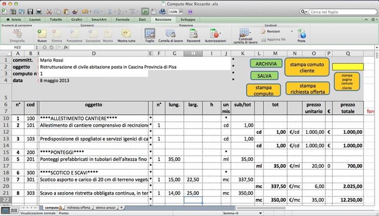 il computo metrico con excel