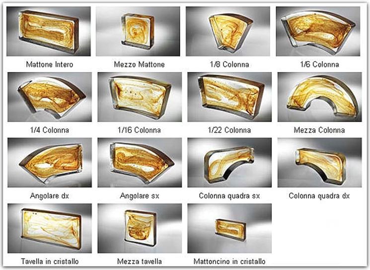 Varie forme di mattoni in vetrocemento